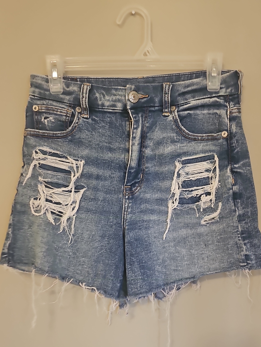 American EAGLE Distressed High-Rise Women's Denim Shorts Stretch Size 4